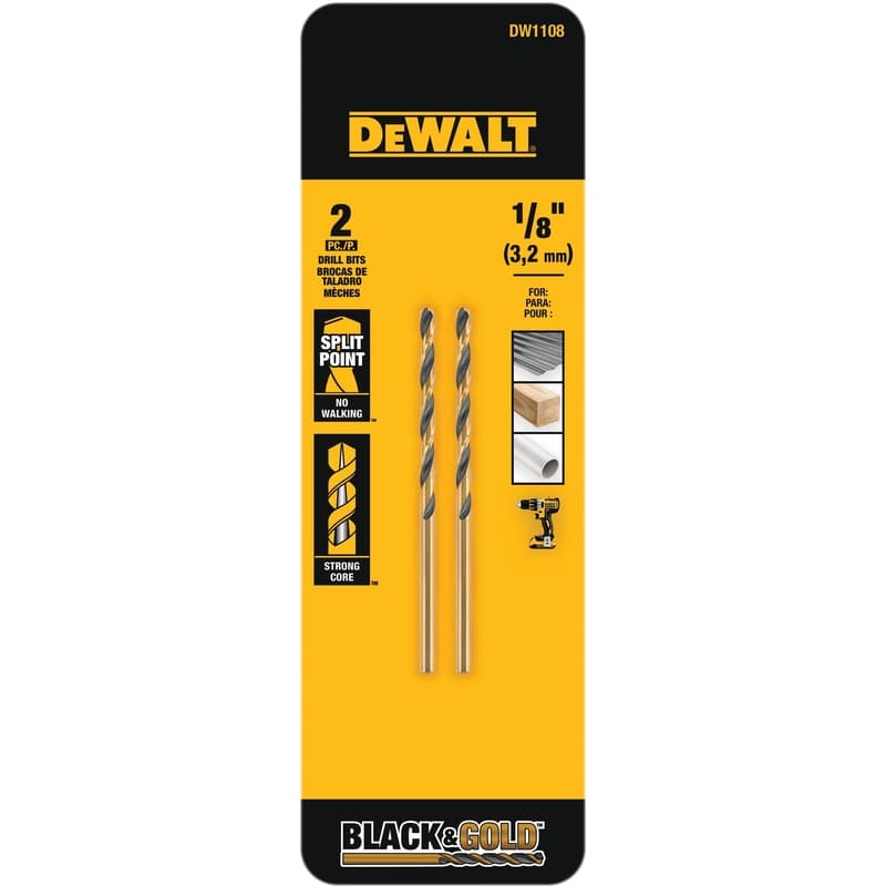 DeWalt Black & Gold Drill Bit, 1/8in, 2-Piece