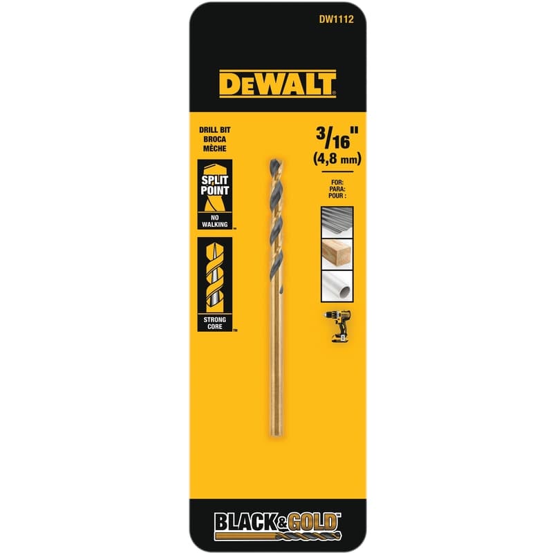 DeWalt Black & Gold Drill Bit, 3/16in