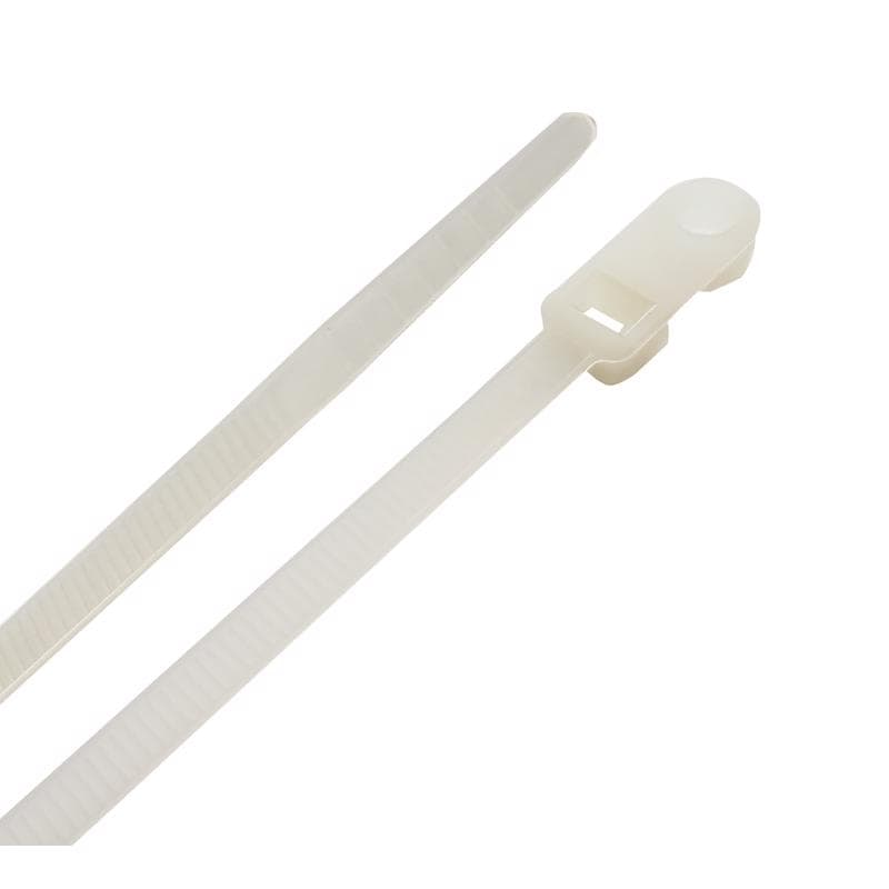 Mounting Head Cable Ties, 8in 50 lb, White, 100-Pack