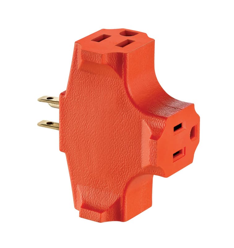 Leviton Grounding Outlet Adapter, Orange, 15A