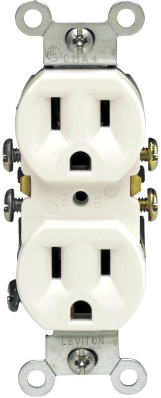 Leviton Grounding Duplex Receptacle, 15A, White