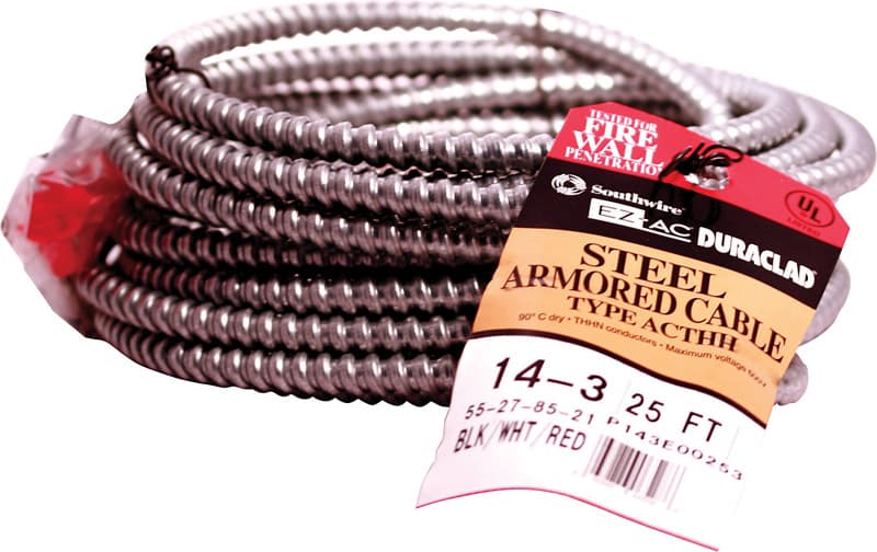 Southwire AC Armored Cable, 14/3, Steel, 25ft