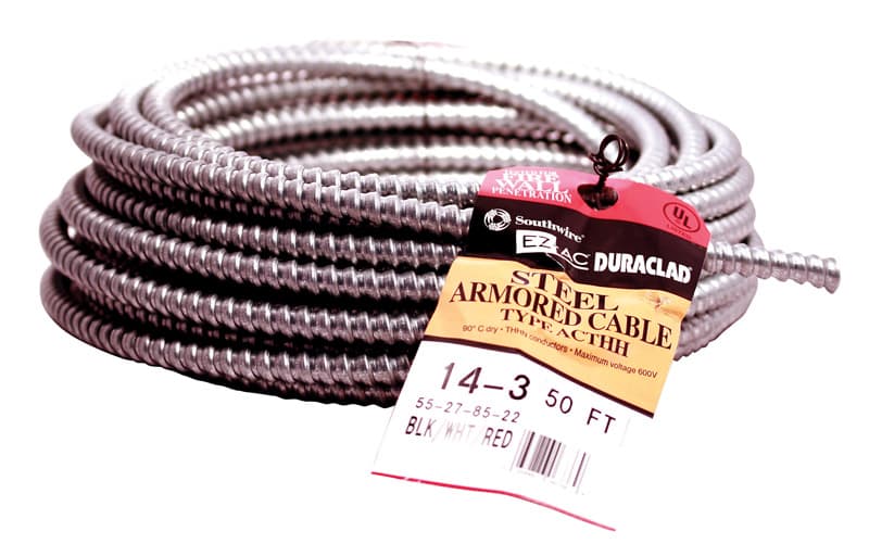Southwire AC Armored Cable, 14/3, Steel, 50ft