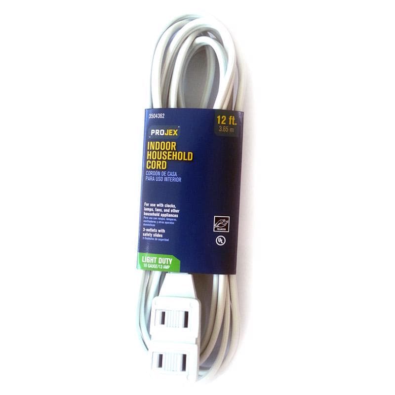 Extension Cord, 16/2 SPT-2, 12ft, White