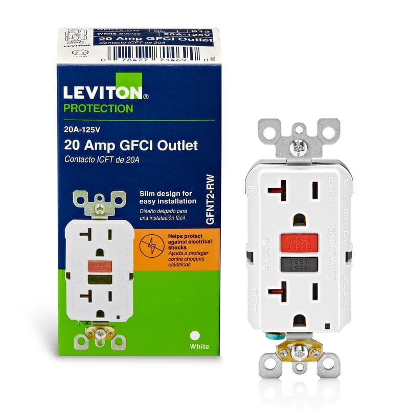 Leviton GFCI Receptacle, 20A, White