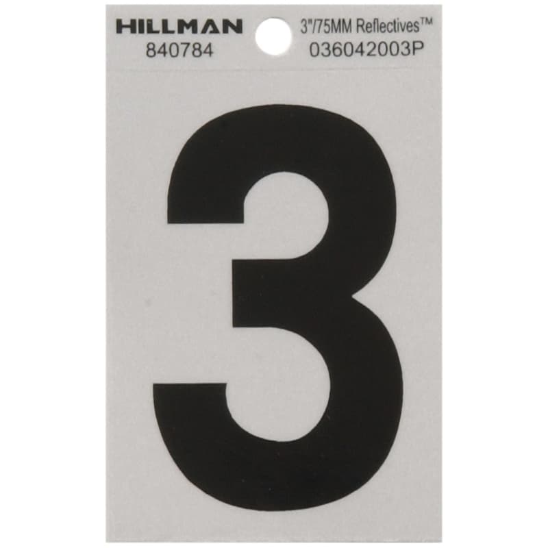 Hy-Ko 3in Adhesive Number 3, Black/Silver