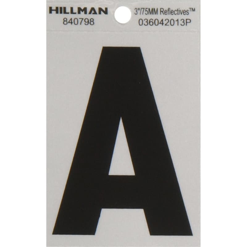 Hy-Ko 3in Adhesive Letter A, Black/Silver