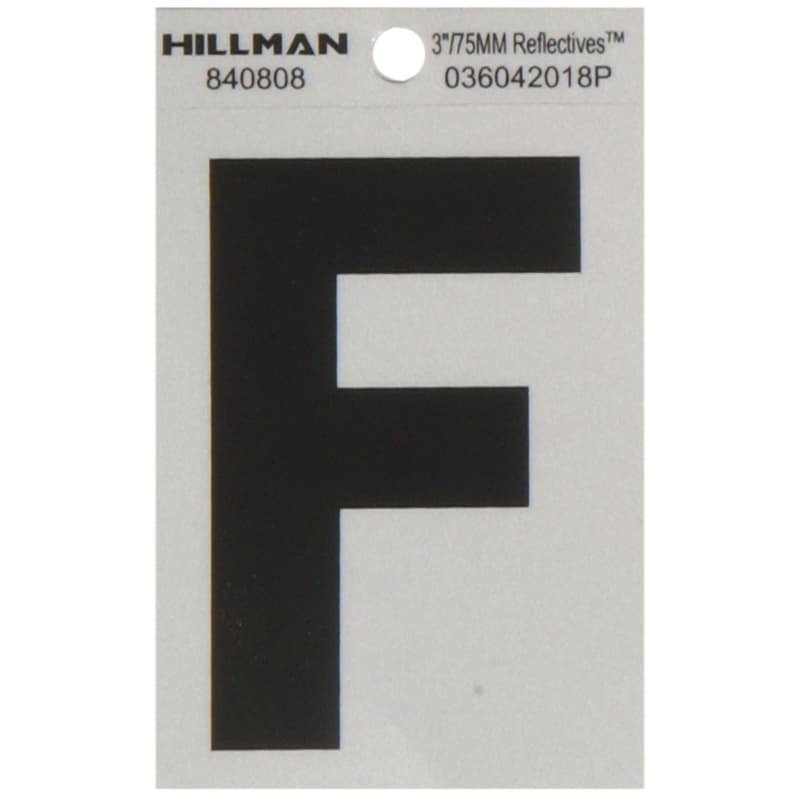 Hy-Ko 3in Adhesive Letter F, Black/Silver