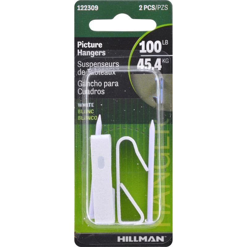 Picture Hangers, White, 100lb, 2-Pack