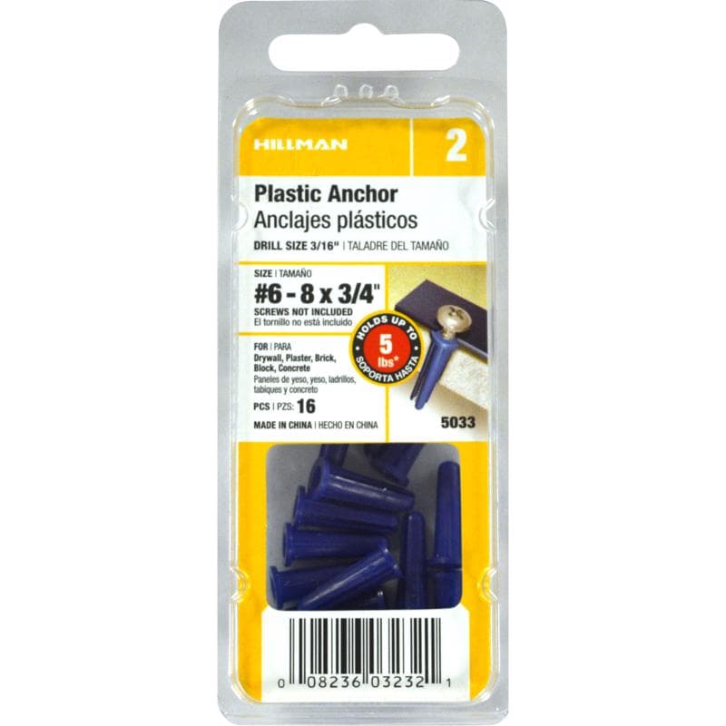 Plastic Anchors, #6-8, 16-Card