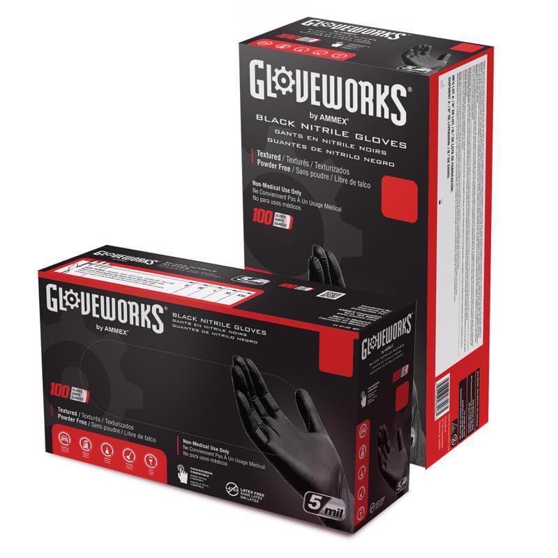 Disposable Nitrile Gloves, Black, Powder-Free, Large, 100-Box