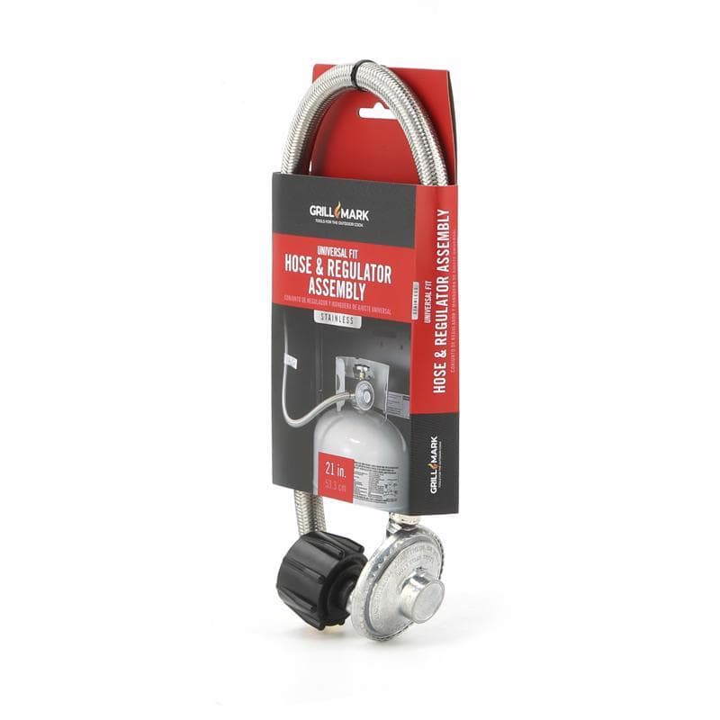 Gas Grill Hose & Regulator, Stainless Steel, 21in